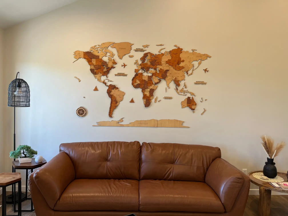 Carte du Monde Murale 3D en Bois – Fabrication Artisanale Française