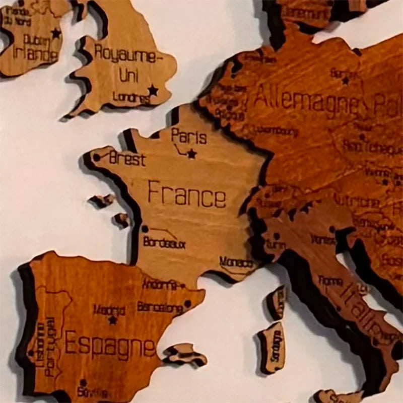 Carte du Monde Murale 3D en Bois – Fabrication Française