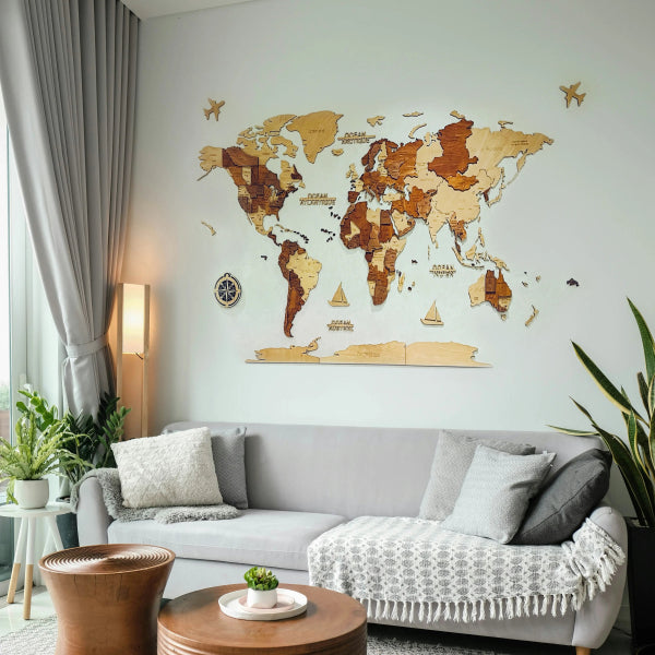 Carte du Monde Murale 3D en Bois – Fabrication Artisanale Française