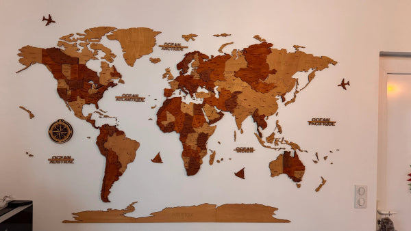 Carte du Monde Murale 3D en Bois – Fabrication Artisanale Française