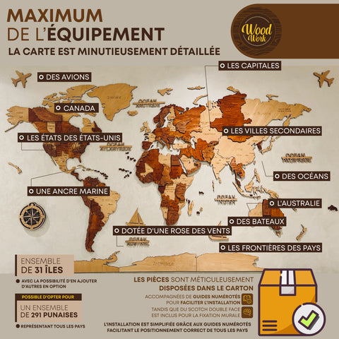 Carte du monde en bois fabriquée en France – Wood Work