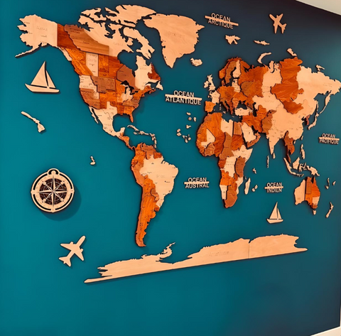 Carte du monde avec épingles – Océan bleu - Détaillé Carte sur